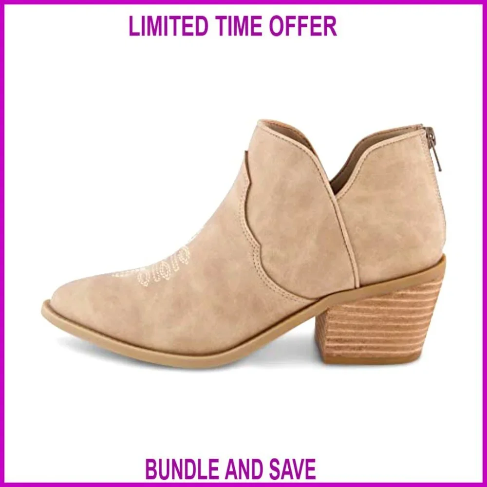 Pointed Toe Western Ankle Boots with Low Block Heel and Back Zipper - Picture 2 of 5